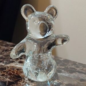 Vintage Controlled Bubbles Glass Sitting Teddy Bear Figurine Paperweight